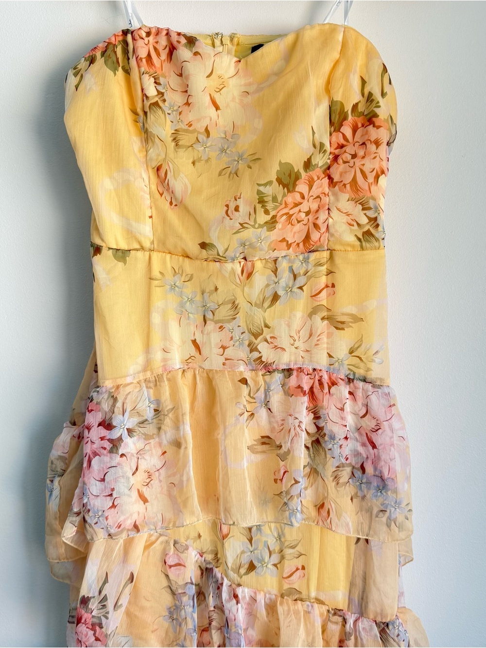 NWOT Lulus Niyati Yellow Floral Strapless Tiered Maxi Dress Size XL - Picture 6 of 8